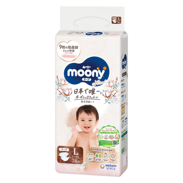 Tã dán Moony Natural/Moony Dịu nhẹ (L, 38 miếng) (giao bao bì ngẫu nhiên)