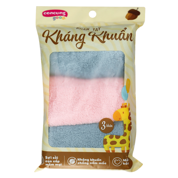 Combo 3 khăn sợi sồi kháng khuẩn ConCung Good HM2W 25x25 cm