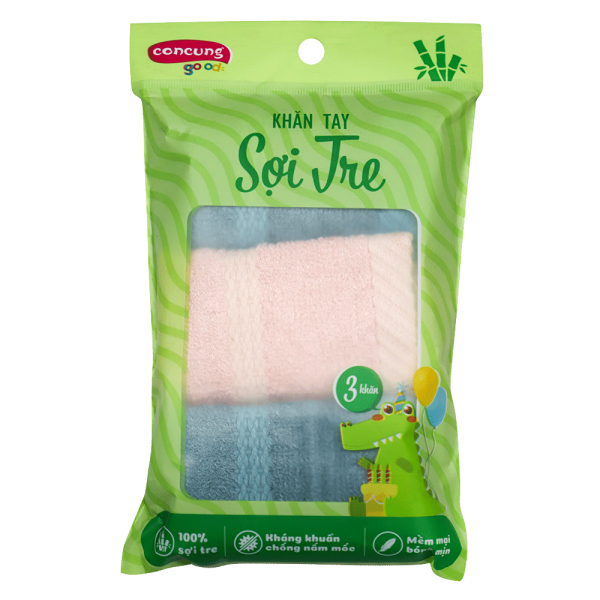 Combo 3 khăn sợi tre ConCung Good HM1W 25x25 cm