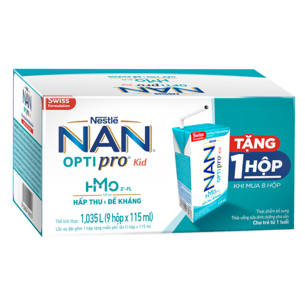 Thùng sữa dinh dưỡng pha sẵn Nestlé NAN OPTIPRO Kid 115ml (Mua 8 tặng 1)
