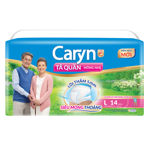 Tã quần năng hoạt Caryn loại mỏng nhẹ  size L (bụng 75-100 cm) - 14 miếng (giao bao bì ngẫu nhiên)