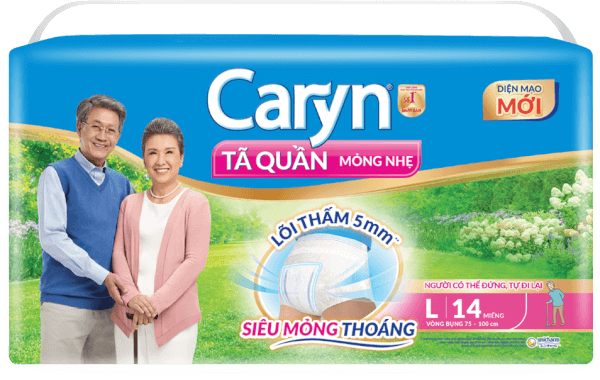 Tã quần năng hoạt Caryn loại mỏng nhẹ  size L (bụng 75-100 cm) - 14 miếng (giao bao bì ngẫu nhiên)