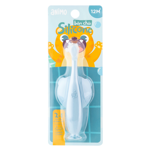 Bàn chải silicone chống hóc cho bé Animo ( 12M+, Xanh, GHtr2202)