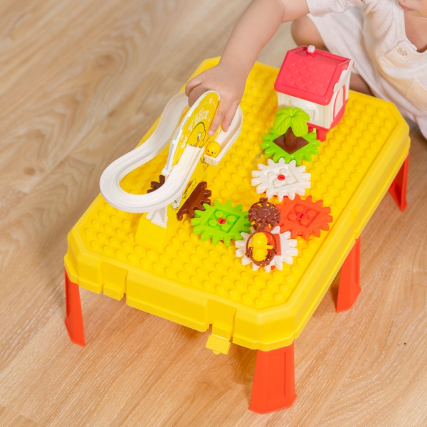 Vali xếp hình vịt chơi cầu trượt và bánh răng chuyển động kèm ngôi nhà có nhạc đèn 2in1 CY529325