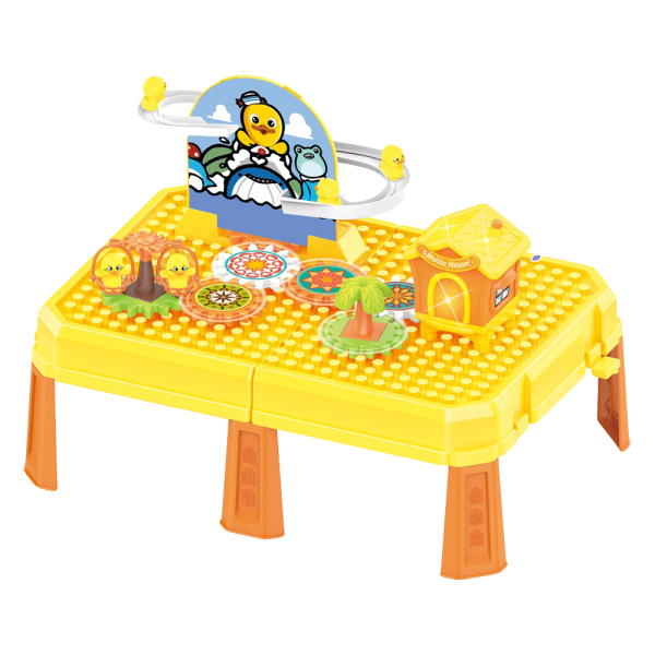 Vali xếp hình vịt chơi cầu trượt và bánh răng chuyển động kèm ngôi nhà có nhạc đèn 2in1 CY529325