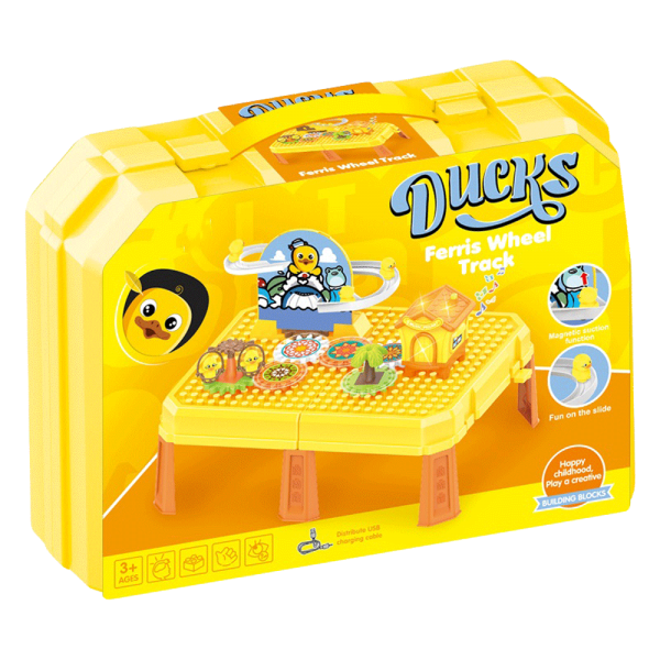 Vali xếp hình vịt chơi cầu trượt và bánh răng chuyển động kèm ngôi nhà có nhạc đèn 2in1 CY529325