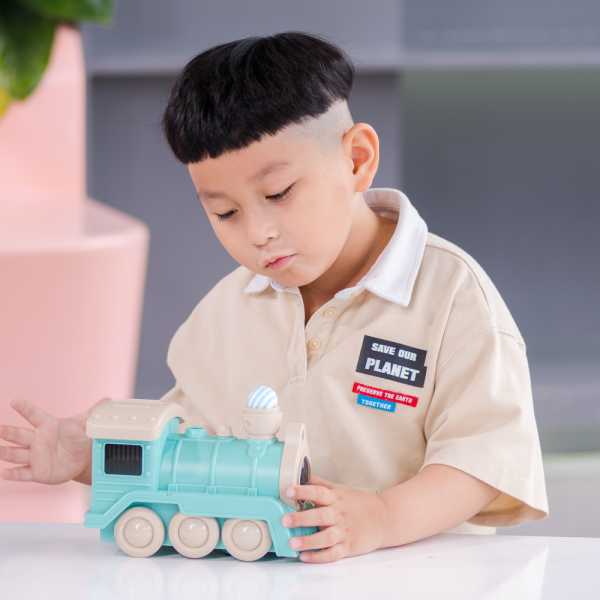 Tàu hỏa thổi bóng và phun sương có nhạc, đèn JS056835 (Xanh)