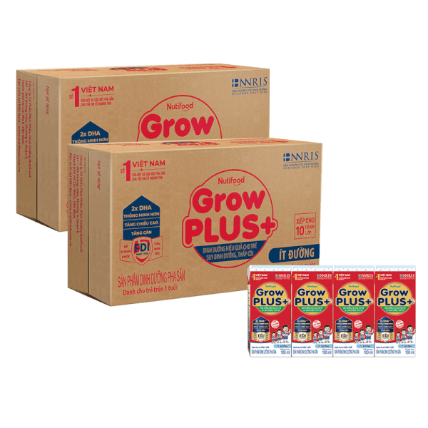 Combo 2 thùng Sữa GrowPLUS+ ít đường 180ml (lốc 4 hộp)