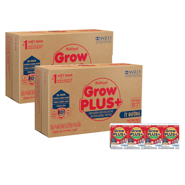 Combo 2 thùng Sữa GrowPLUS+ ít đường 110ml (lốc 4 hộp)
