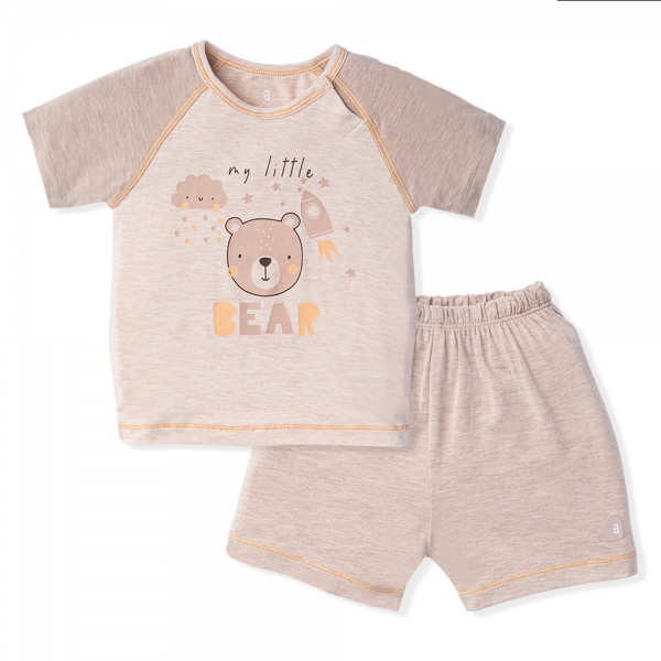 Bộ tính năng ngắn, vải sợi sồi BST Gấu nâu Animo BMC123106 (3-24M,Nâu nhạt)