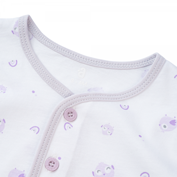 Cặp áo sơ sinh cài giữa tay dài Animo KV223021 (NB-12M,Trắng họa tiết_Tím)