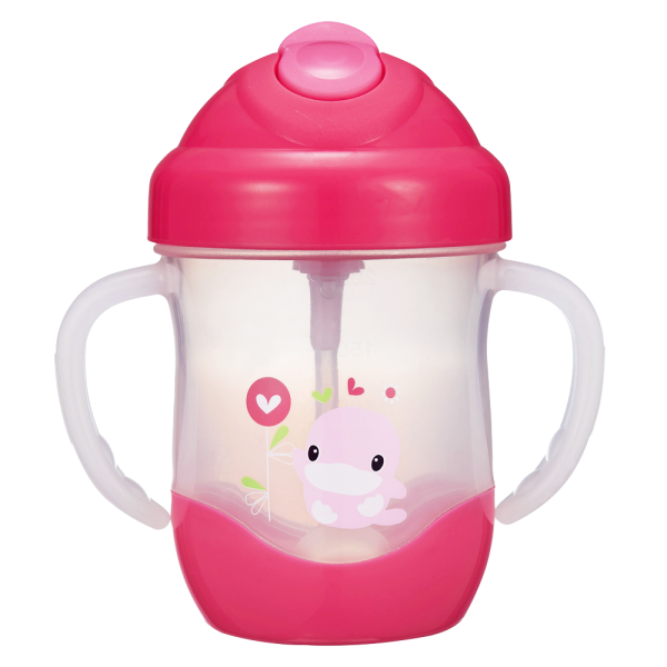 Bình uống nước ống hút có tay cầm Kuku 200ml, KU5452 (giao màu ngẫu nhiên)