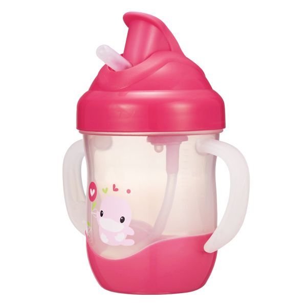 Bình uống nước ống hút có tay cầm Kuku 200ml, KU5452 (giao màu ngẫu nhiên)