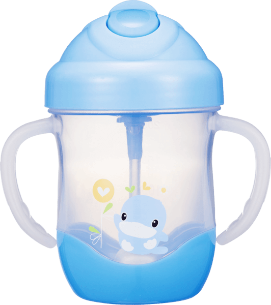 Bình uống nước ống hút có tay cầm Kuku 200ml, KU5452 (giao màu ngẫu nhiên)