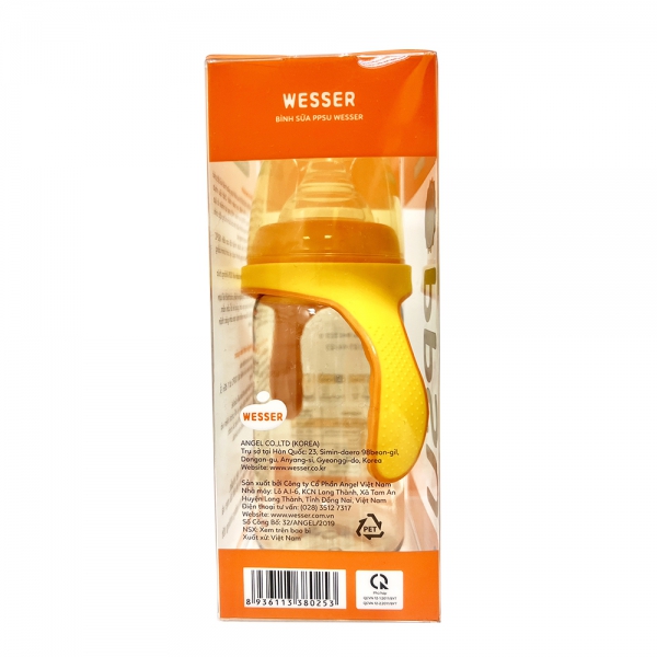 Bình sữa Wesser nhựa PPSU có tay cầm cổ rộng 260ml (Giao bao bì ngẫu nhiên)