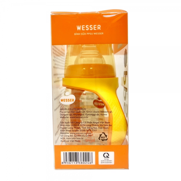 Bình sữa Wesser nhựa PPSU có tay cầm cổ rộng 180ml (Giao bao bì ngẫu nhiên)