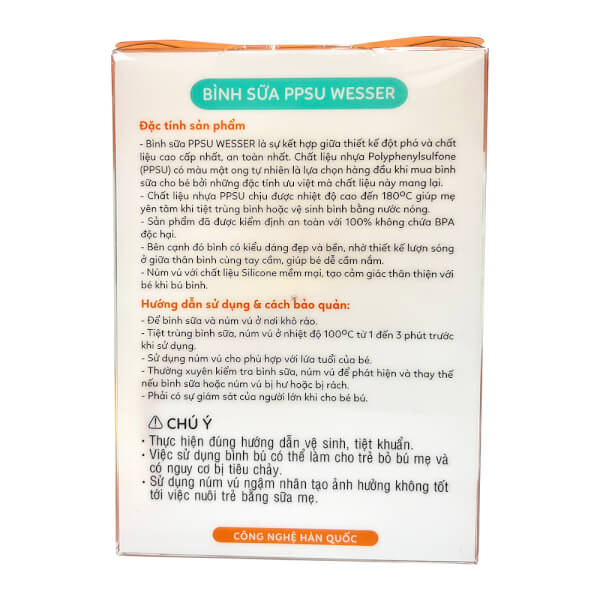 Bình sữa Wesser nhựa PPSU có tay cầm cổ rộng 180ml (Giao bao bì ngẫu nhiên)