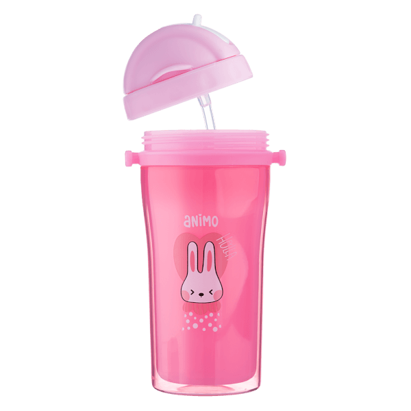 Bình tập uống cách nhiệt Animo (340ml, hồng, dây đeo, RK3415)