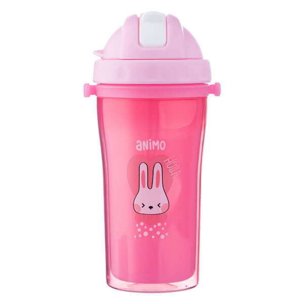 Bình tập uống cách nhiệt Animo (340ml, hồng, dây đeo, RK3415)