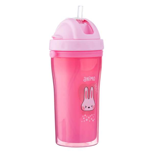 Bình tập uống cách nhiệt Animo (340ml, hồng, dây đeo, RK3415)