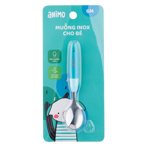 Muỗng inox cho bé tự tập ăn Animo (xanh, RK3807)