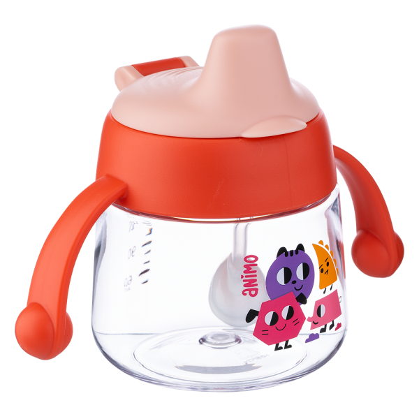 Bình tập uống núm silicone Animo (đỏ, 180ml, RK-B1042)