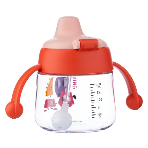 Bình tập uống núm silicone Animo (đỏ, 180ml, RK-B1042)