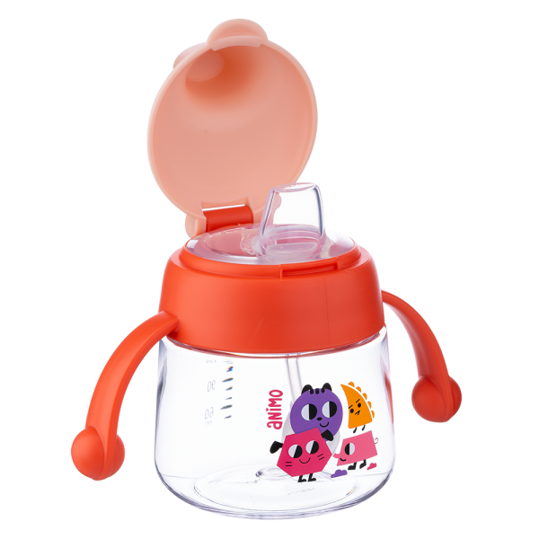 Bình tập uống núm silicone Animo (đỏ, 180ml, RK-B1042)