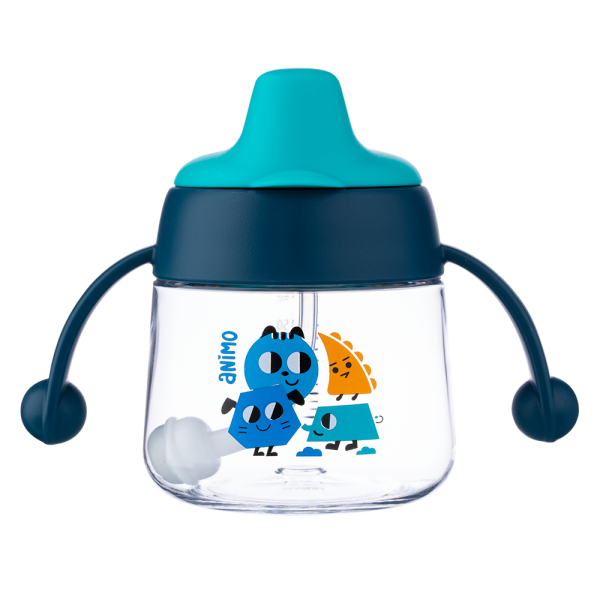 Bình tập uống núm silicone Animo (xanh, 180ml, RK-B1042)