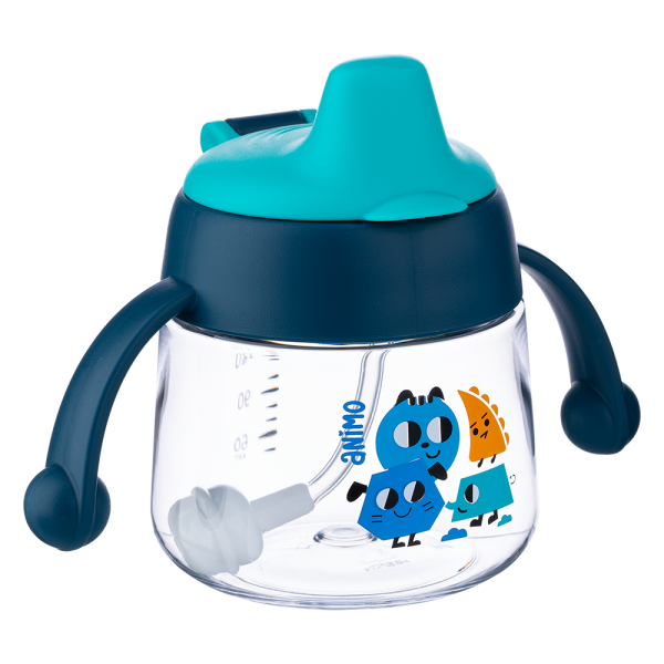 Bình tập uống núm silicone Animo (xanh, 180ml, RK-B1042)