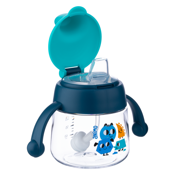 Bình tập uống núm silicone Animo (xanh, 180ml, RK-B1042)