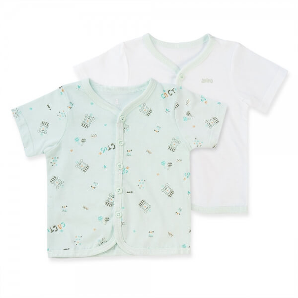 Cặp áo ss cài giữa tay ngắn Animo NB422055 (3-6M,xanh ngọc-trắng)