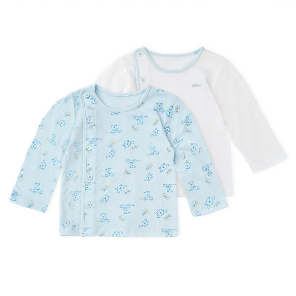 Cặp áo ss cài chéo tay dài Animo NB422049 (3-6M,xanh-trắng)