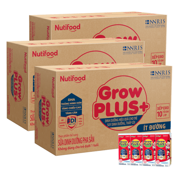 Combo 3 Thùng Sữa GrowPLUS+ ít đường 180ml (lốc 4 hộp)