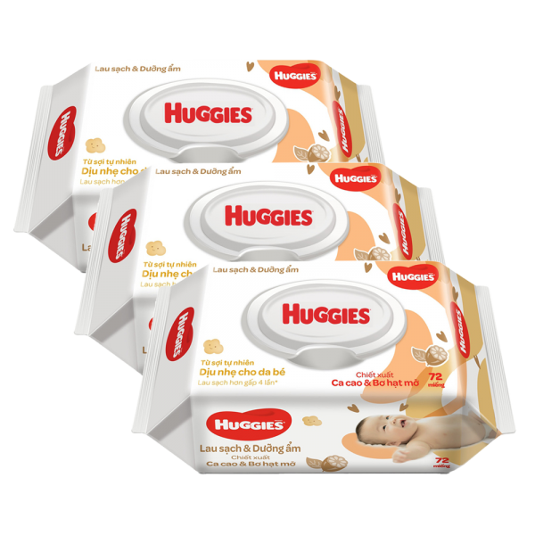 Combo 3 khăn ướt cao cấp Huggies bơ hạt mỡ 72 Miếng