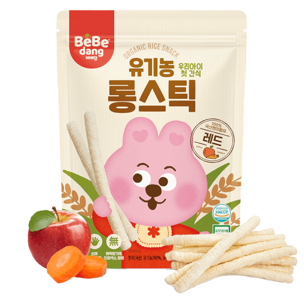 Bánh Gạo Lứt Hữu Cơ Bebedang Hình Que Dài Vị Táo & Cà Rốt