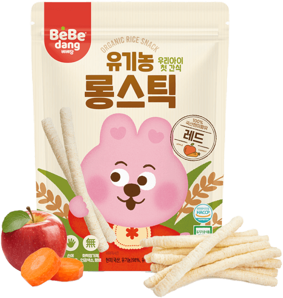 Bánh Gạo Lứt Hữu Cơ Bebedang Hình Que Dài Vị Táo & Cà Rốt