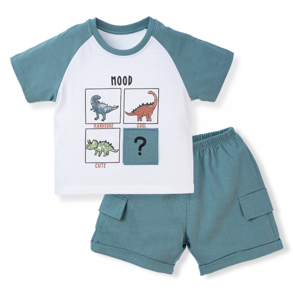 Bộ bé trai ngắn BST Khủng Long Animo HN623012 (6M-6Y,Xanh)