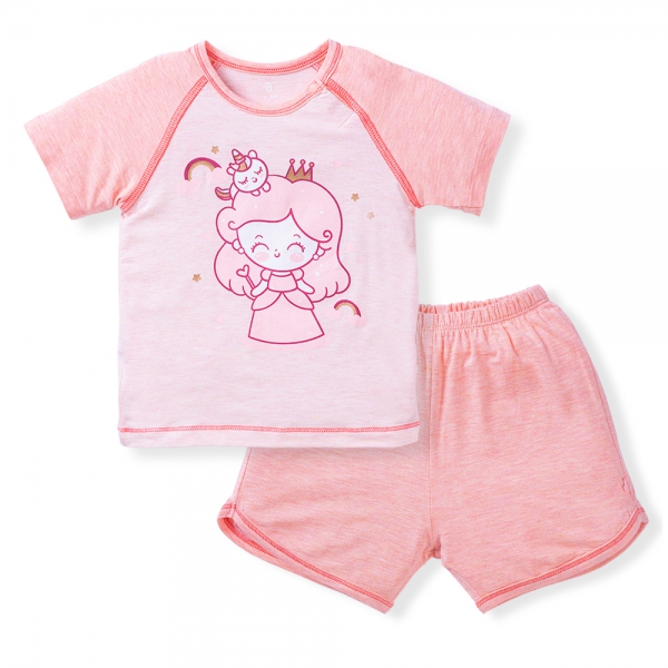 Bộ tính năng ngắn, vải sợi sồi BST Công chúa Animo BMC123104 (3-24M,Hồng dâu)