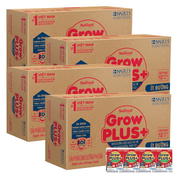 Combo 4 Thùng Sữa GrowPLUS+ ít đường 110ml (lốc 4 hộp)