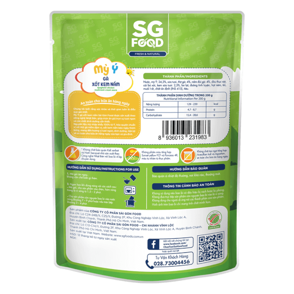 Combo 3 Mỳ Ý gà xốt kem nấm SG Food 200g