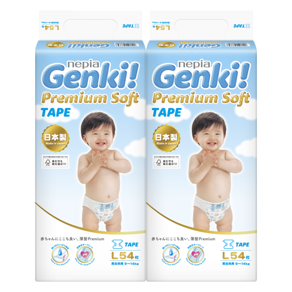 Combo 2 gói Bỉm tã dán Genki size L 54 miếng (9-14kg)