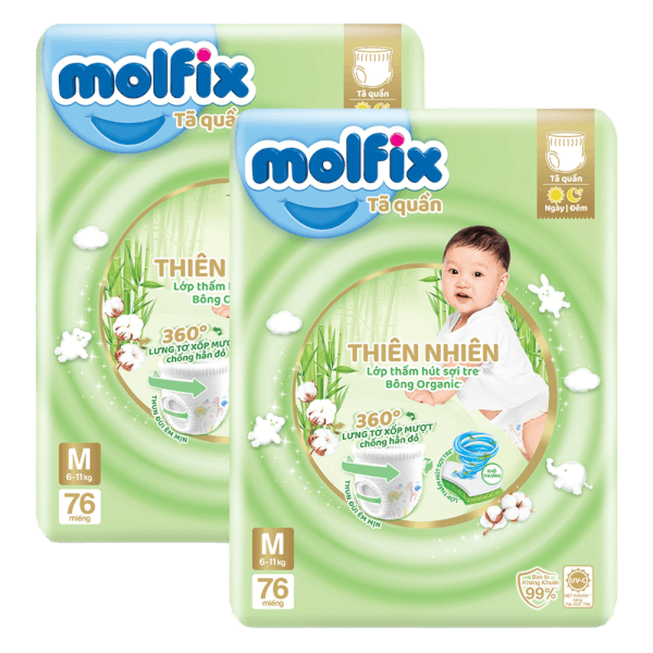 Combo 2 Tã quần Molfix Thiên Nhiên (M, 6 - 11kg, 76 miếng) (giao bao bì ngẫu nhiên)
