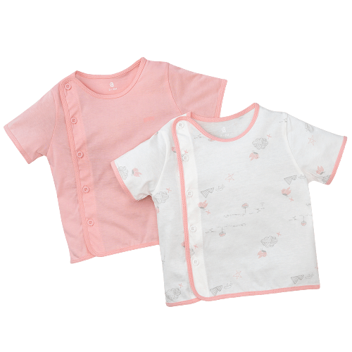 Cặp áo sơ sinh cài chéo tay ngắn Animo DT622005 (NB-12M,Hồng nhạt_Trắng)