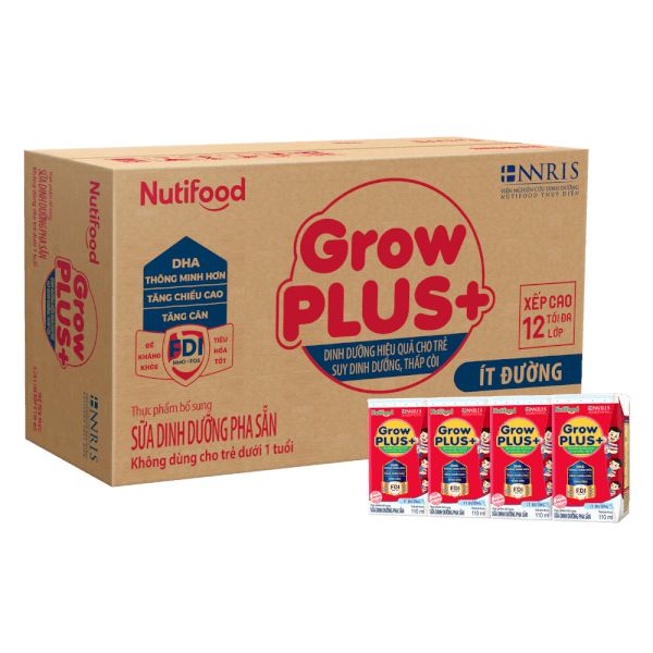 Thùng SPDDPS GrowPLUS 110ml Ít đường (lốc 4 hộp) - 12 lốc