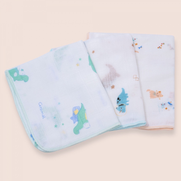 Khăn gạc in hình 4 lớp Cotton Animo T2304_NBA003 (25x28cm,5 cái) (giao màu ngẫu nhiên)