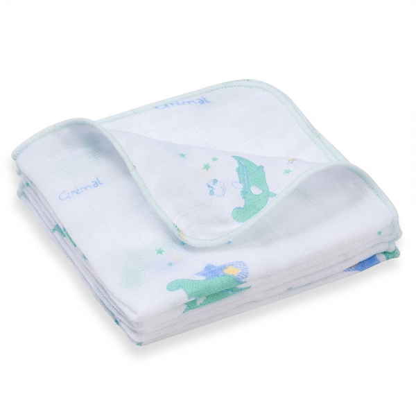 Khăn gạc in hình 4 lớp Cotton Animo T2304_NBA003 (25x28cm,5 cái) (giao màu ngẫu nhiên)