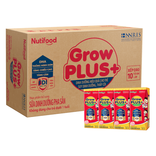 Thùng Sữa GrowPLUS+ hộp 180ml (Thùng 12 lốc - lốc 4 hộp)