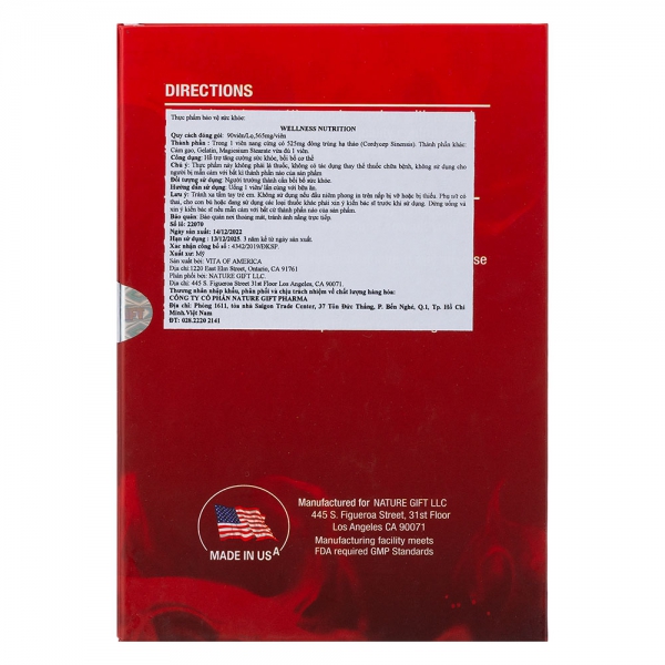 Viên đông trùng hạ thảo Wellness Nutrition Nature Gift (hộp 90 viên)