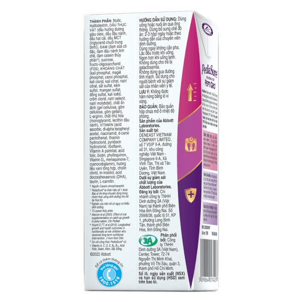 Combo 3 Thùng Thực phẩm dinh dưỡng y học cho trẻ 1-10 tuổi: Pediasure hương vani (180ml) (Lốc 4)